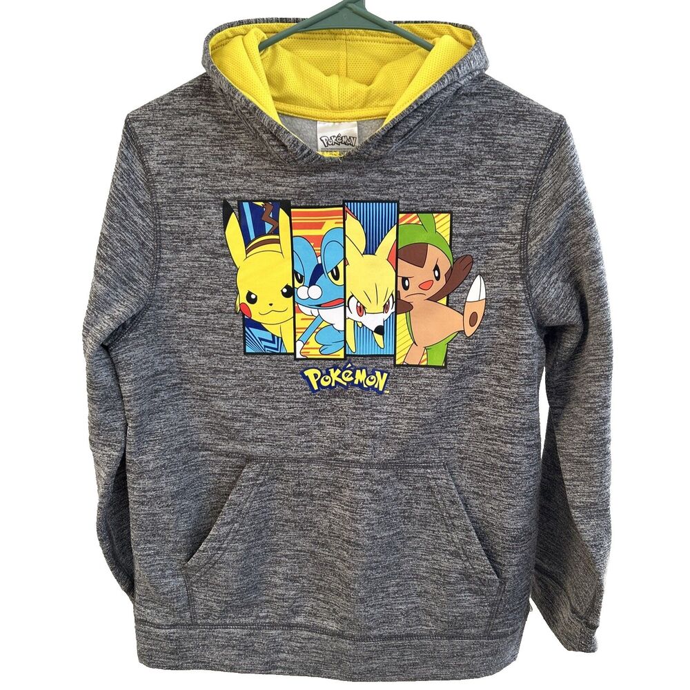 🔥POKÉMON Size XL Youth‎ (14-16) Hoodie Sweatshirt, Gray, Graphic Print, VGC
